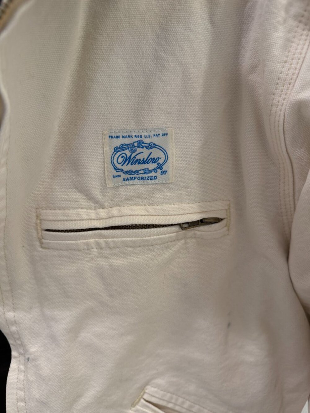 Winslow The Farm Jacket Cream Canvas Corduroy Collar Chore Coat Size S - Picture 2 of 5